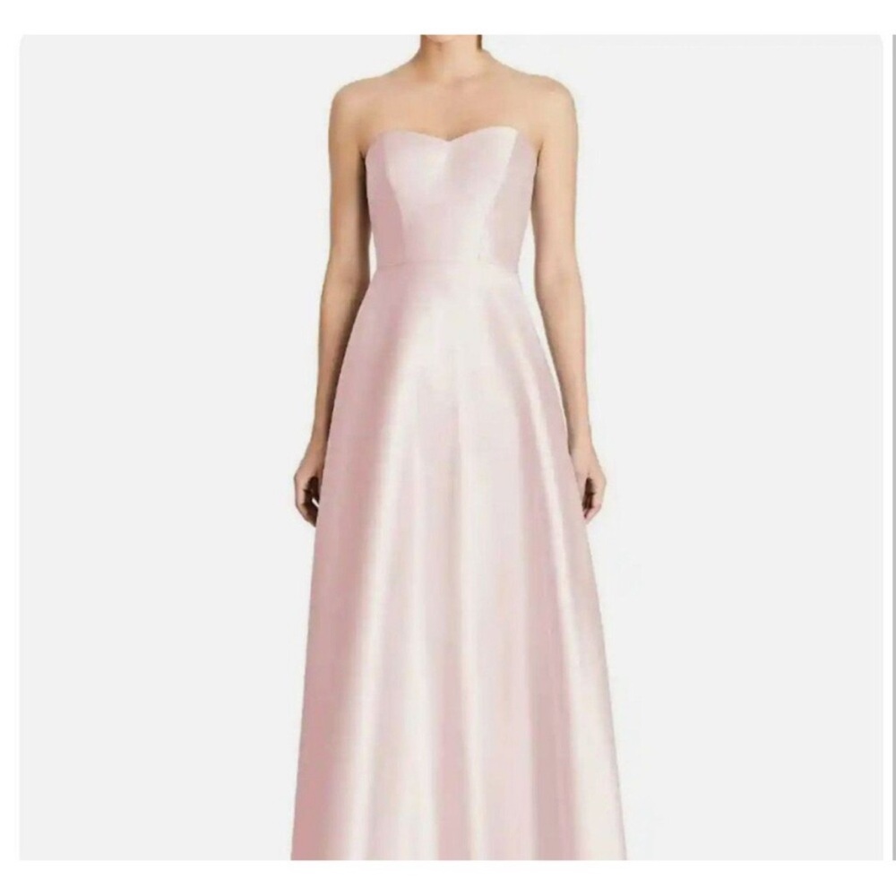 Alfred Sung Style D748 Size 18 Blush Strapless Lined Satin Zip Back Pockets - Picture 3 of 11